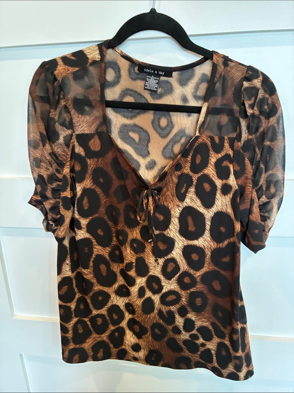 Adele & May Brown Leopard-Print V-Neck Tie Blouse